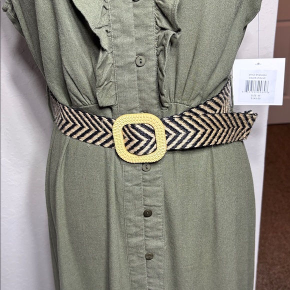 Ellen Tracy Olive Green Maxi Dress With belt. NWT Size M - Picture 6 of 9
